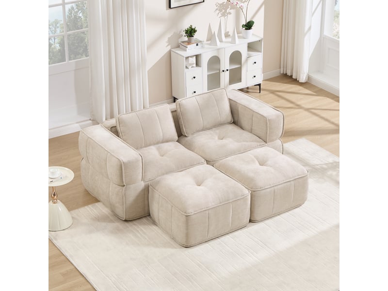 Canapé panoramique modulable 2 places en polyester beige – 198 x 162 x 67 cm Fay Lum - Conforama D
