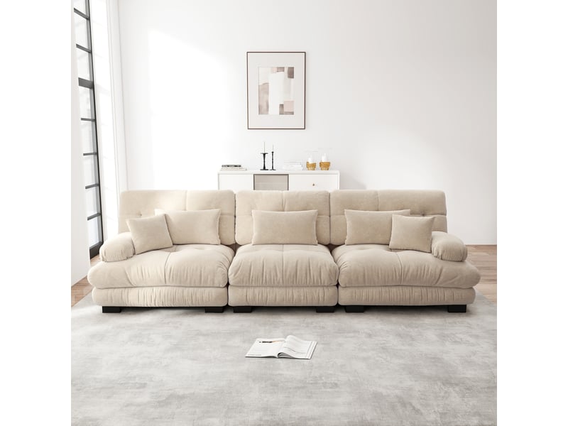  Canapé d'angle, canapé convertible, 3 places, assise profonde, marron clair, en chenille  - Conforama C