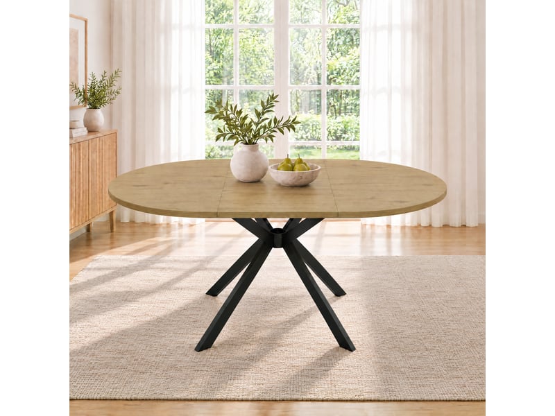  Table extensible rondeovale 100–140 × 100 cm, bois naturel et pieds métal Fay Lum - Conforama R