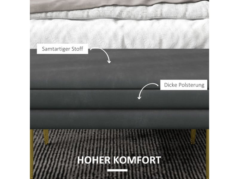  Banc coffre gris effet velours, rangement, pieds en acier, 79,5x37,5x43 cm, salon et chambre  - Conforama E