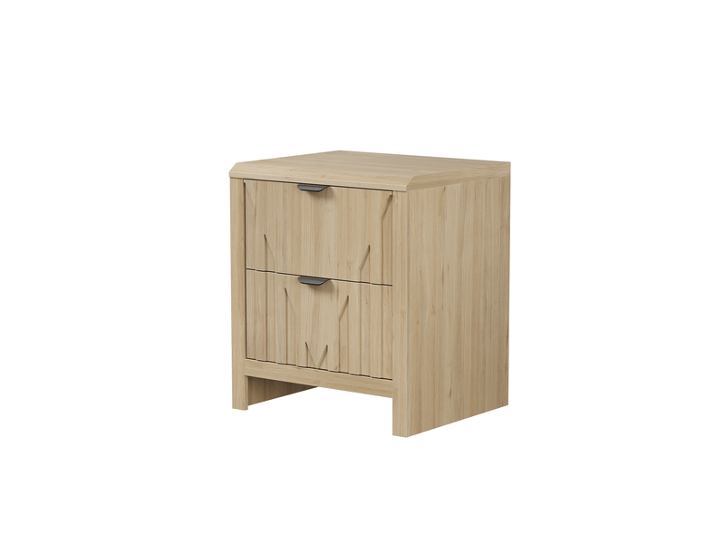  Table de chevet 2 tiroirs 48x40x55,5 cm, style moderne, poignées métal, mdf et panneaux de particules, chêne clair  - Conforama A
