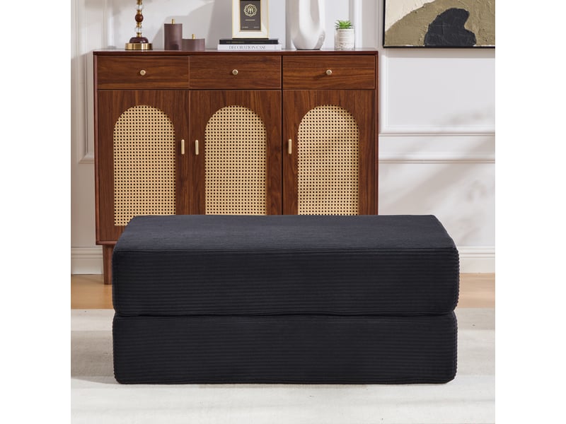 Pouf convertible en velours côtelé, fauteuil pliable modulable, assise mousse confortable - Conforama B