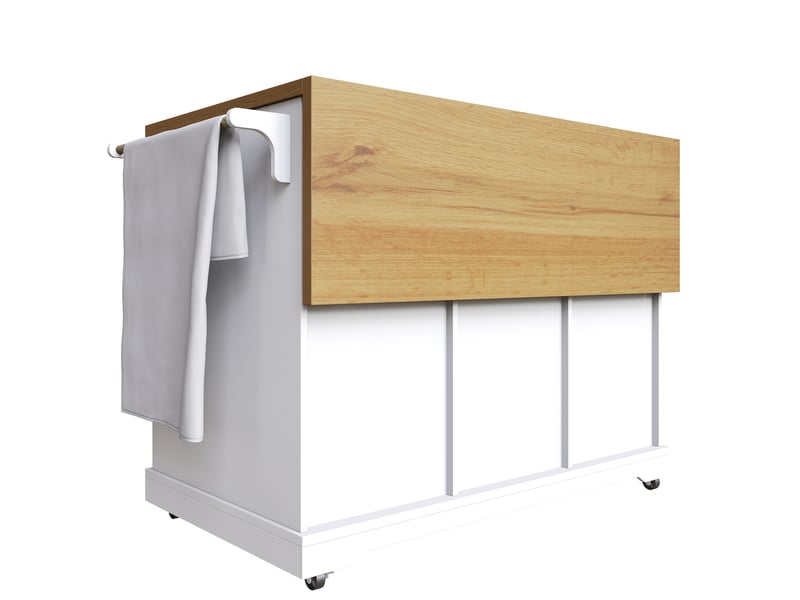 Îlot de cuisine 147x44(70)x93 cm avec 6 tiroirs et plateau pliable, bois et blanc - Conforama D