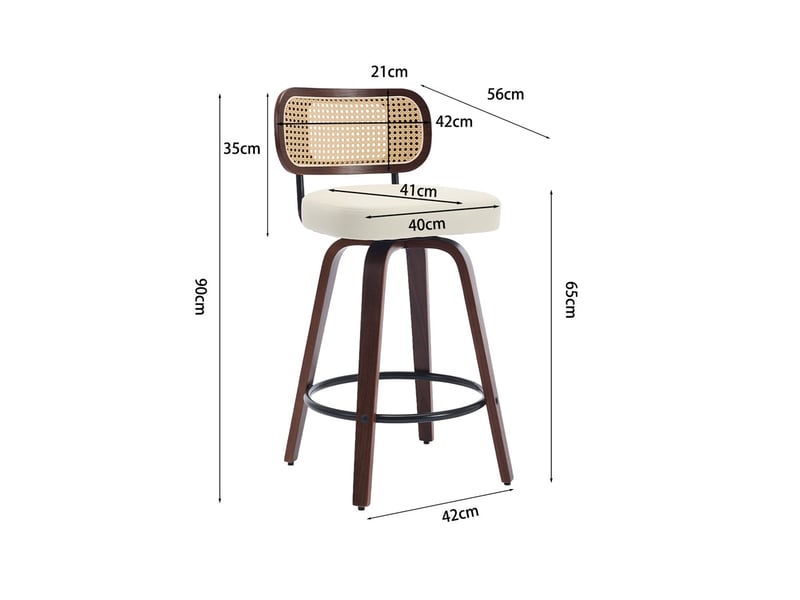 Lot de 2 tabourets de bar 42x56x90cm – avec dossier en rotin et assise rembourrée – noyer et beige - Conforama C