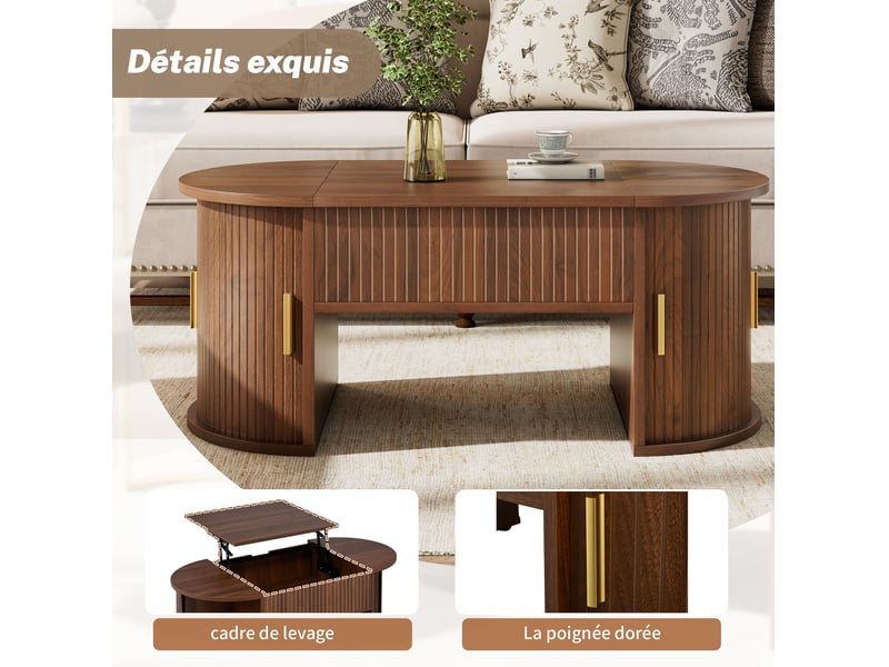  Table basse relevable ovale en mdf – noyer – 100 x 50 x 40,5 cm  - Conforama E