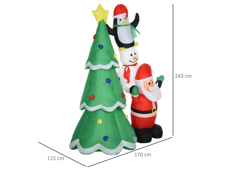  Sapin de noël gonflable géant de 243 cm avec lumières led et père noël, décoration de noël extérieure étanche  - Conforama E