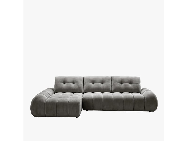  Canapé d'angle avec dossier amovible en tissu capitonné gris - angle  - Conforama A