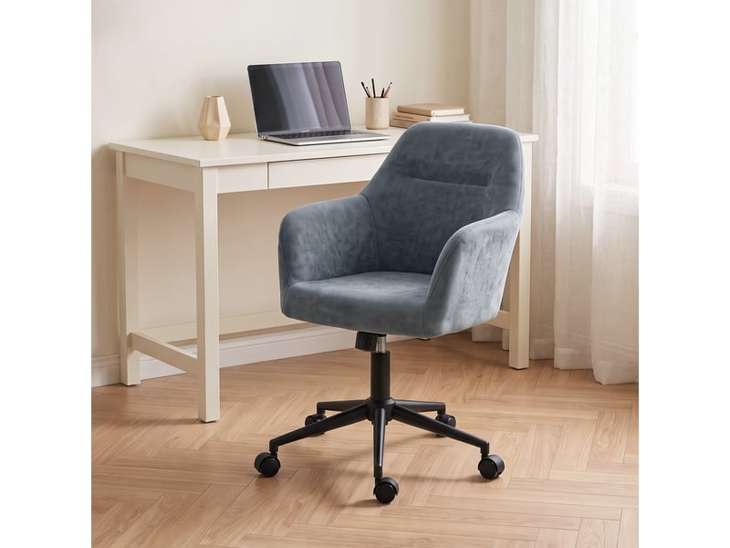  Chaise de bureau design enveloppant grand confort tissu chenille bleu  - Conforama D