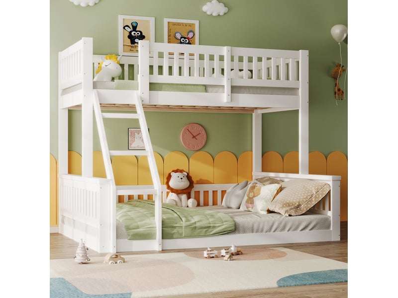  Lit superposé enfant blanc 90x200 cm et 140x200 cm avec échelle  - Conforama D