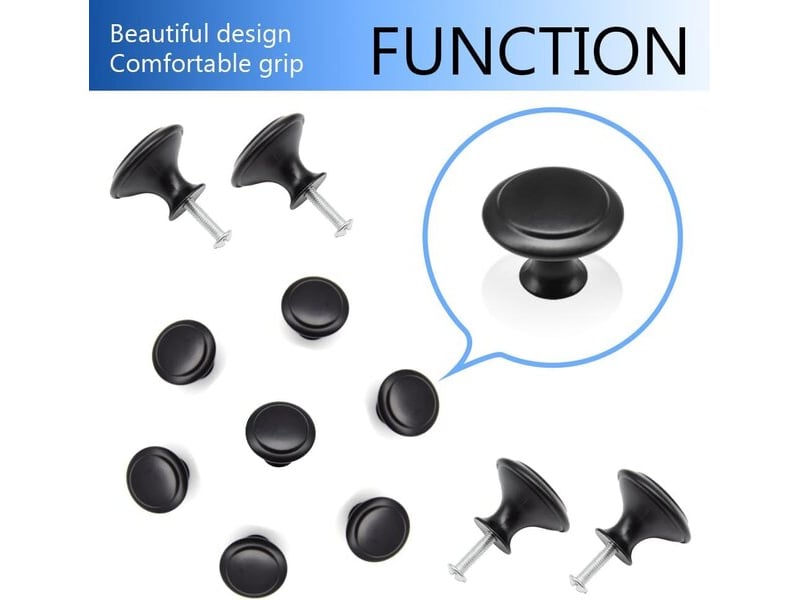  Pack de 12 boutons de meuble ronds métalliques en forme de champignon, poignées noires de 30 mm avec vis pour tiroirs et commodes  - Conforama B