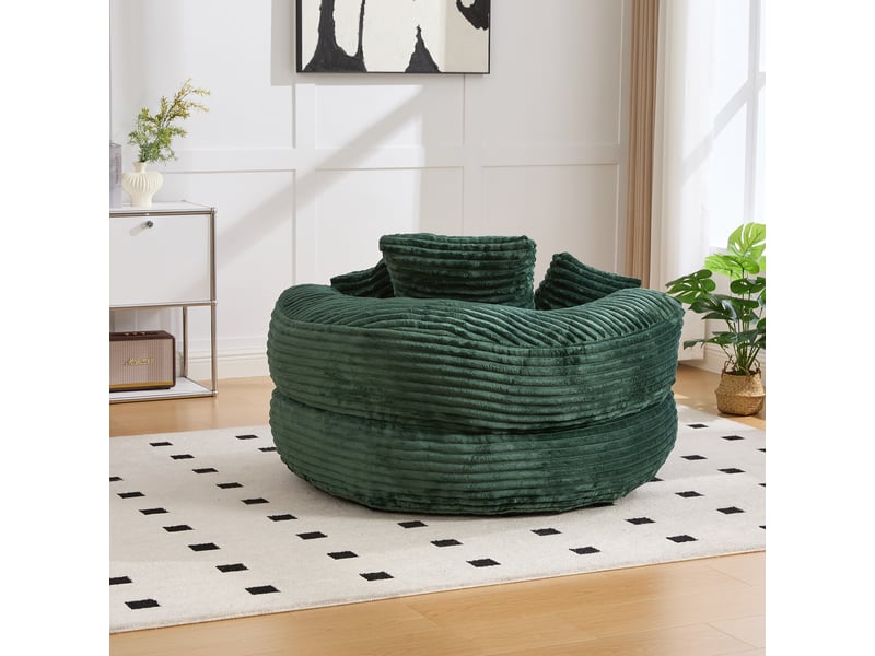  Fauteuil poire fixe 1 place en velours côtelé vert émeraude, avec 3 coussins, idéal pour se détendre chez vous  - Conforama E