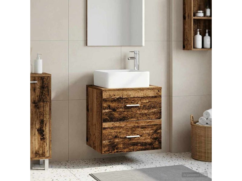  Vanité de lavabo mural, meuble de rangement bois ancien 53x34.5x63 cm  - Conforama B