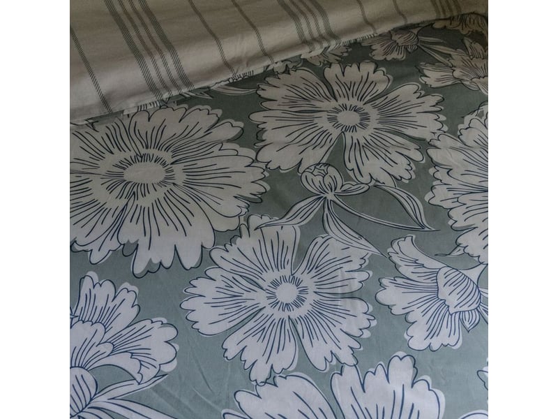  Housse de couette 260x240cm coton imprimé recto floral verso rayé vert sauge et blanc - tamia  - Conforama B
