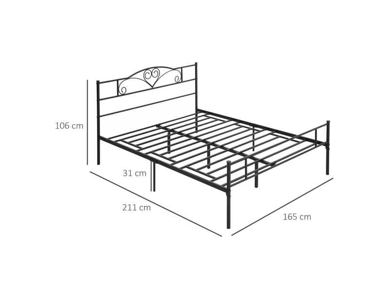  Cadre de lit double en acier 160x200 avec lattes intégrées, tête et pied de lit  - Conforama E