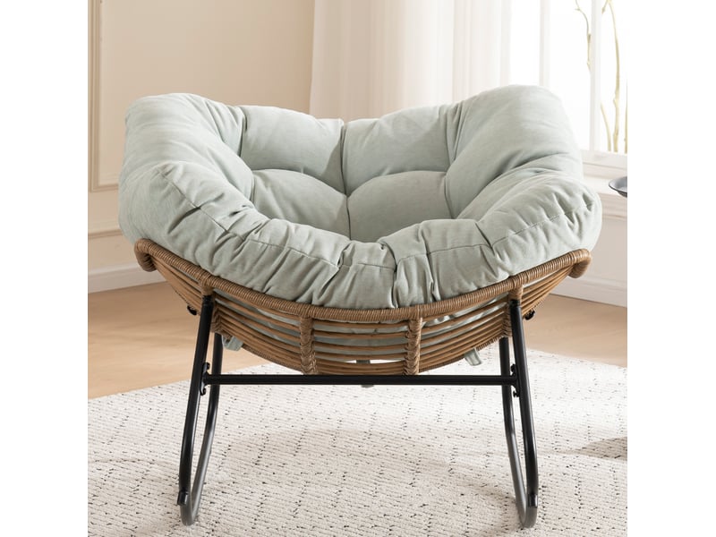 Rocking-chair avec assise rembourrée et effet bascule relaxant pour salon ou chambre, en chenille bleu clair - Conforama C