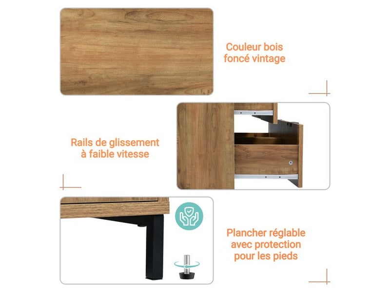  Commode 6 tiroirs - chêne foncé - design industriel - pieds réglables - 120 cm  - Conforama D