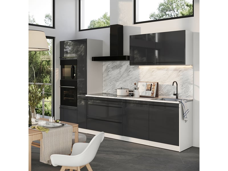  Vicco cuisine, anthracite haute brillanceblanc, 310cm plan de travail chêne doré  - Conforama C