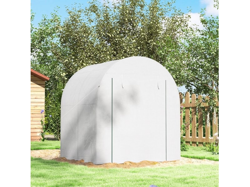  Serre de jardin portable 180x180x200 cm – blanche – structure en acier et couverture plastique double  - Conforama D