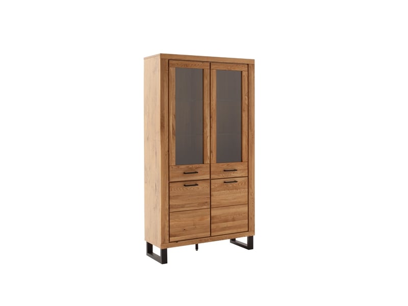  Vitrine avec 2 portes vitrées , coloris chêne massif - longueur 108 × profondeur 40 × hauteur 199 cm  - Conforama A