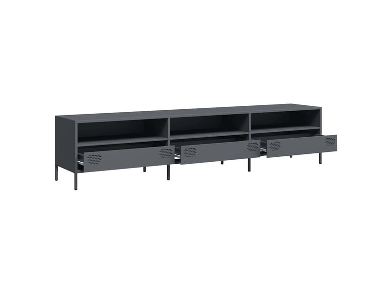  Meuble tv - banc tv - meuble de rangement anthracite 202x39x43,5 cm acier laminé à froid  - Conforama E