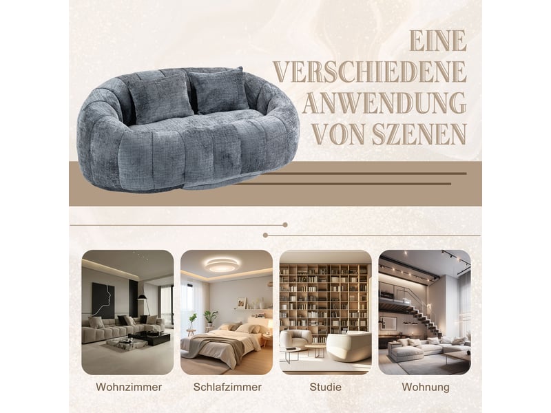 Pouf xxl canapé lounge gris 2 places en tissu chenille, fauteuil de sol mousse haute densité pour salon et chambre, 150x95x63cm - Conforama R