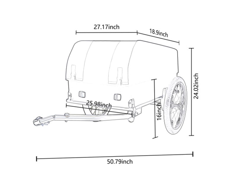 Remorque vélo cargo 129x66x61 cm – noir et gris – pliable, housse étanche amovible, charge 40 kg - Conforama C