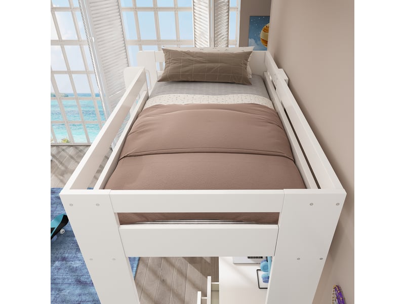 Lit mezzanine enfant - 90x200cm - bureau usb-c - armoire - classeur - blanc - Conforama W
