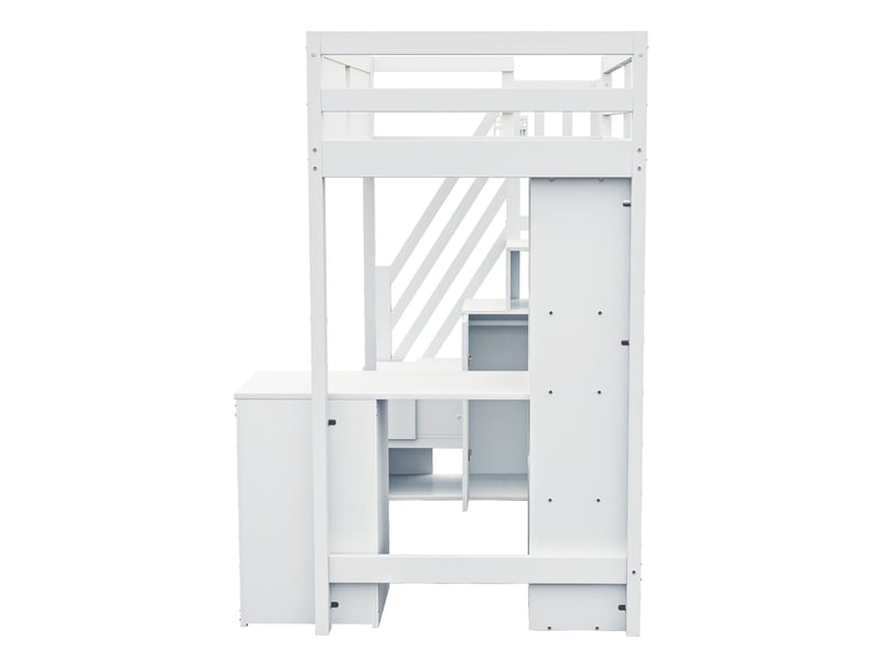 Lit mezzanine 90x200, structure bois massif sécurisé, bureau rangements intégrés, échangeable gauche droite - Conforama D