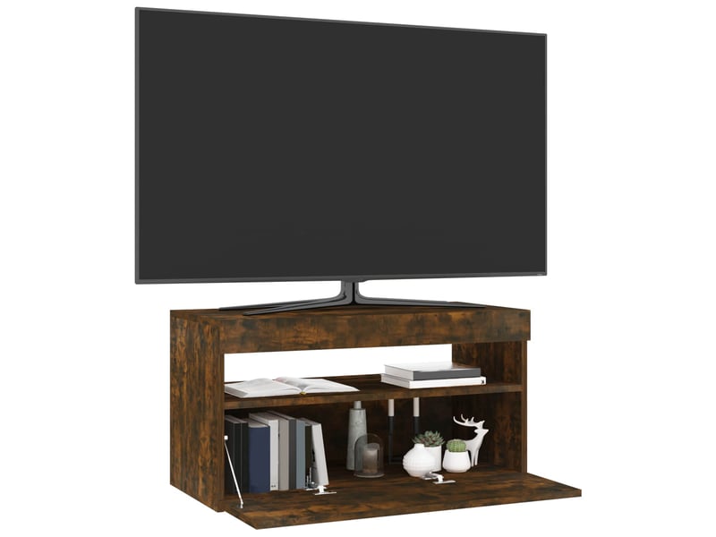  Meuble tv - banc tv - meuble de rangement avec lumières led chêne fumé 75x35x40 cm  - Conforama A