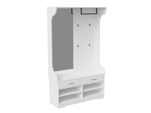 Meuble d'entrée multifonctionnel 104 cm – vestiaire blanc avec miroir, patères, barre de penderie, tiroirs et étagères à chaussures