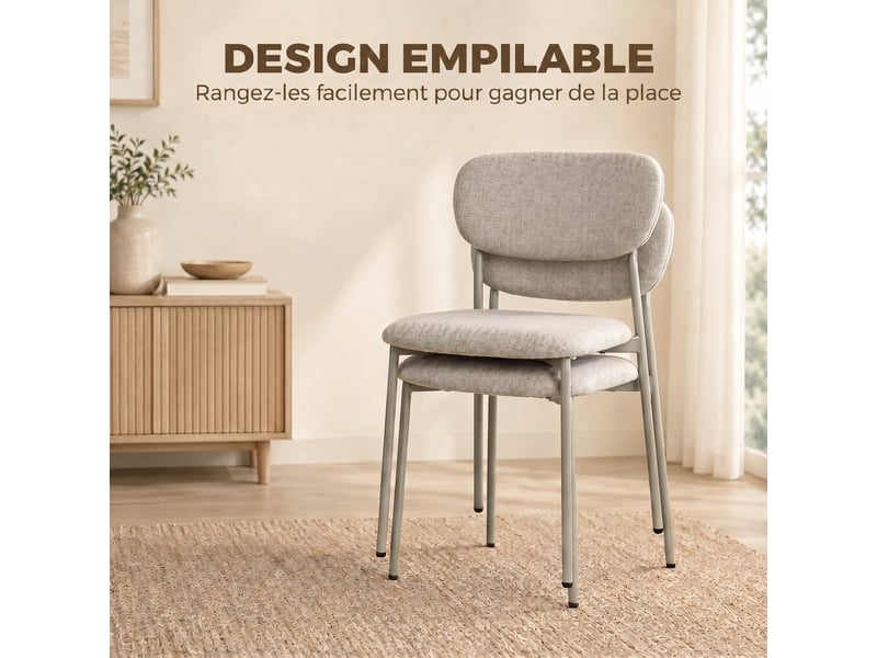  Lot de 2 chaises de salle à manger modernes, marron clair, chaises de cuisine empilables en tissu effet lin  - Conforama E