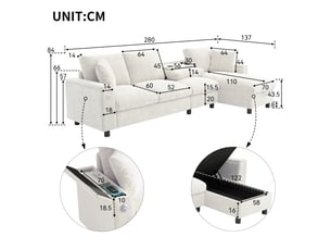 Canapé 4 places modulable en chenille beige avec ports usb