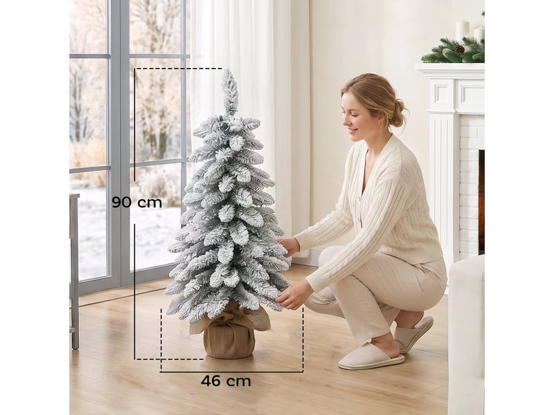  Sapin de noël artificiel, 90 cm (3 pi), sapin élancé en forme de crayon avec 107 extrémités de branches, base en jute, blanc  - Conforama C