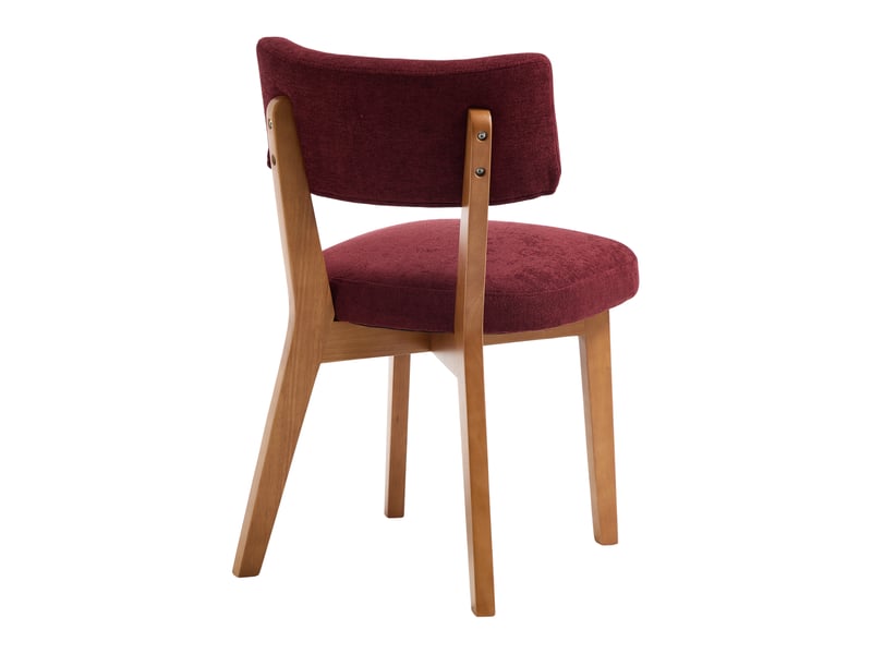 Lot de 2 chaises de salle à manger mid-century bordeaux en lin, pieds en bois massif - Conforama E