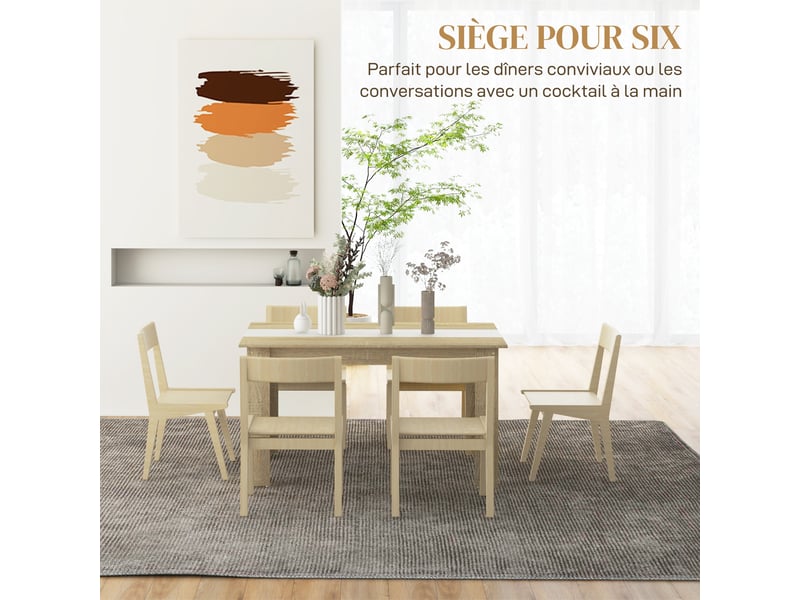  Table de salle à manger pour 6 personnes en aspect bois naturel et blanc, dim. 140l x 90l x 75h cm  - Conforama A
