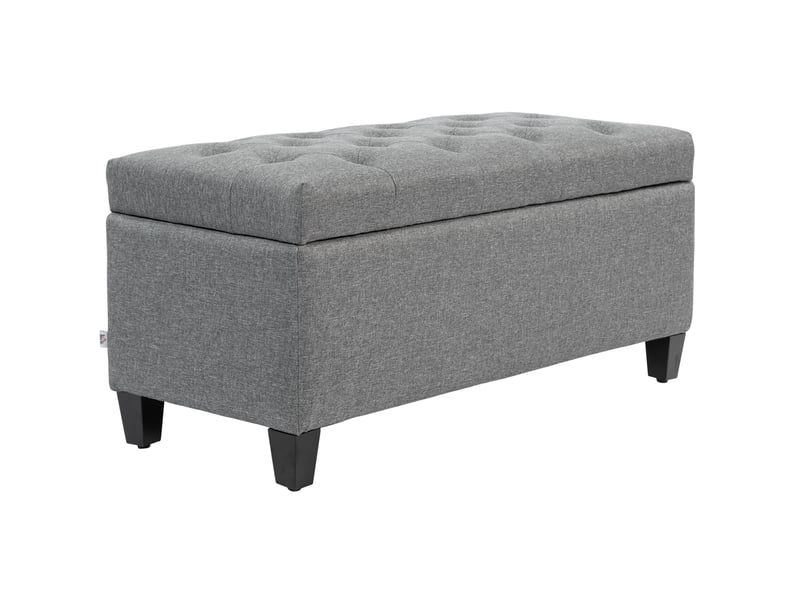  Banc coffre rembourré 100 x 40 x 44 cm gris clair, polyester aspect lin, assise relevable et rangement intérieur  - Conforama A
