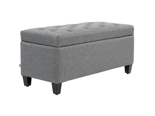 Banc coffre rembourré 100 x 40 x 44 cm gris clair, polyester aspect lin, assise relevable et rangement intérieur