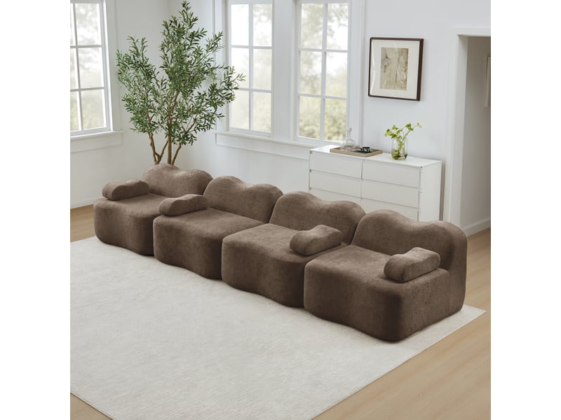 Canapé modulable, canapé 4 places – assise profonde, sans cadre, avec accoudoirs, marron, mousse haute densité - Conforama C
