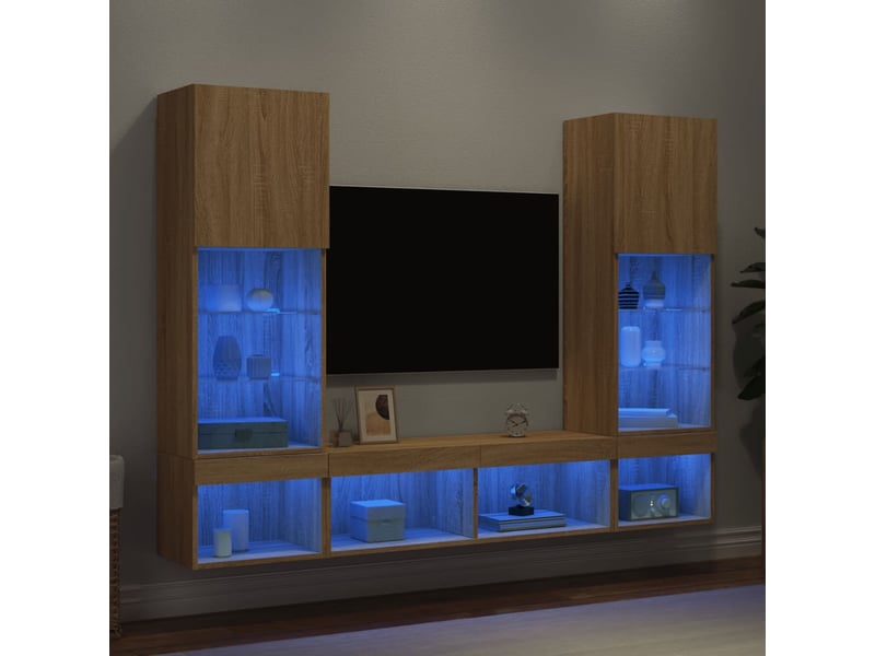  Unités murales tv avec led 5 pcs chêne sonoma bois d'ingénierie shl45336  - Conforama B