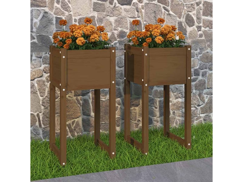  Jardinière - bac à fleurss 2 pcs marron miel 40x40x81 cm bois massif de pin  - Conforama B