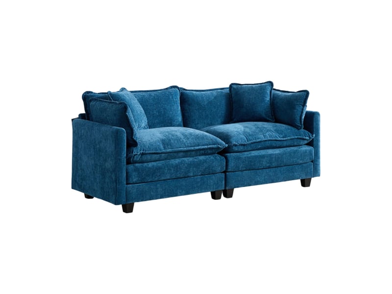  Canapé 2 places modulaire bleu en chenille, sans pouf  - Conforama A