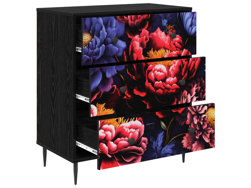 Commode chambre, meuble de rangement kiel imprimé de pivoine sombre 66 x 36,5 x 76 cm - Conforama C