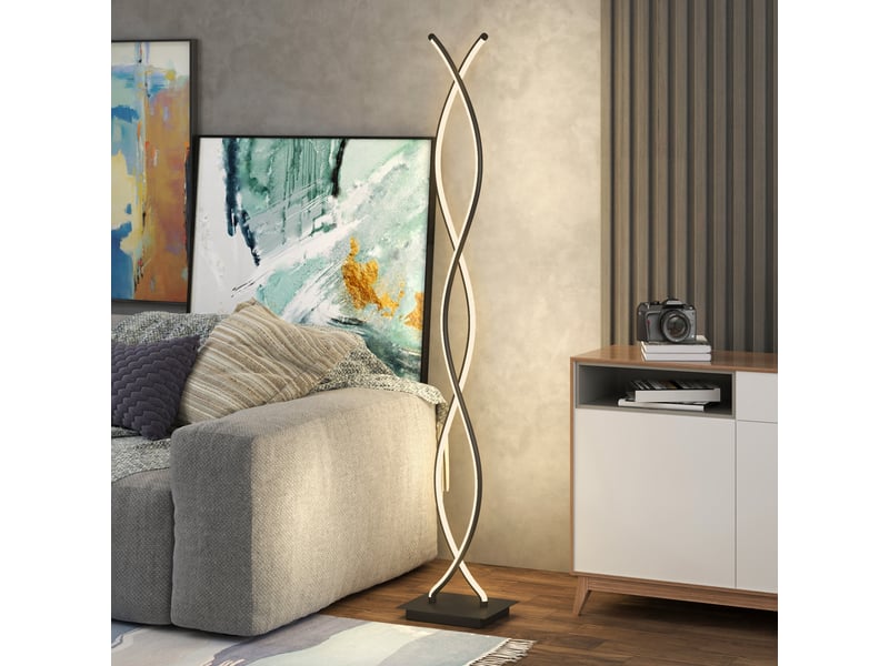  Lampadaire sur pied salon, lampe salon 3 niveaux de luminosité réglables à double spirale avec interrupteur à pied, noir  - Conforama D