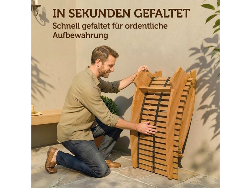  Chaise longue en bois d'acacia, pliable et ergonomique, avec un design à lattes en forme de s, 60 x 156 x 77 cm  - Conforama E