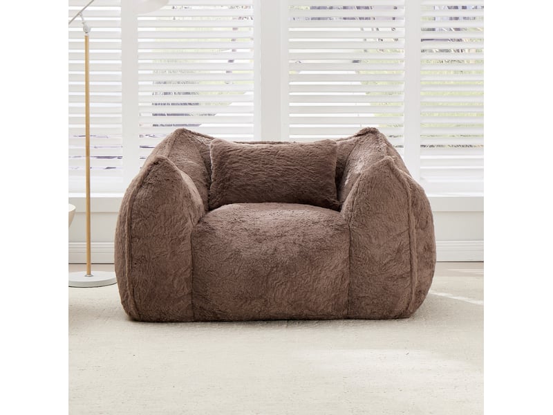  Fauteuil poire modenvie grand format avec coussin en fausse fourrure kaki 123 x 97 x 73 cm  - Conforama D