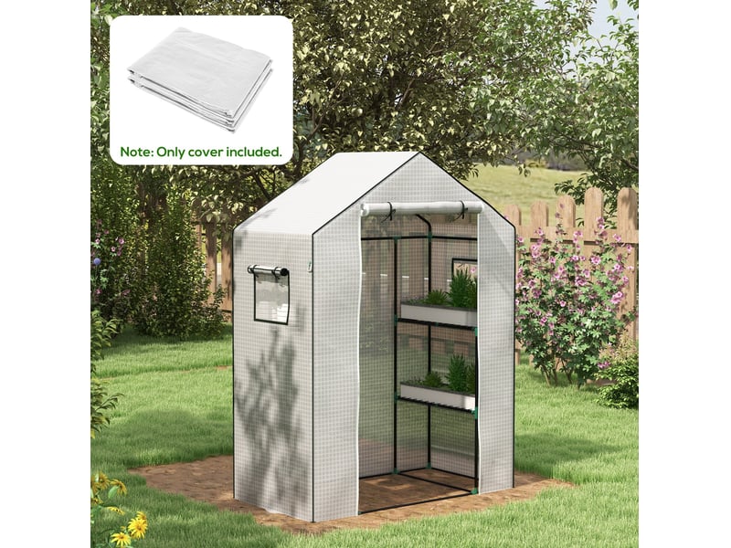  Bâche de remplacement pour serre 140x73x190 cm – blanche – pe renforcé avec porte zippée et fenêtre  - Conforama B