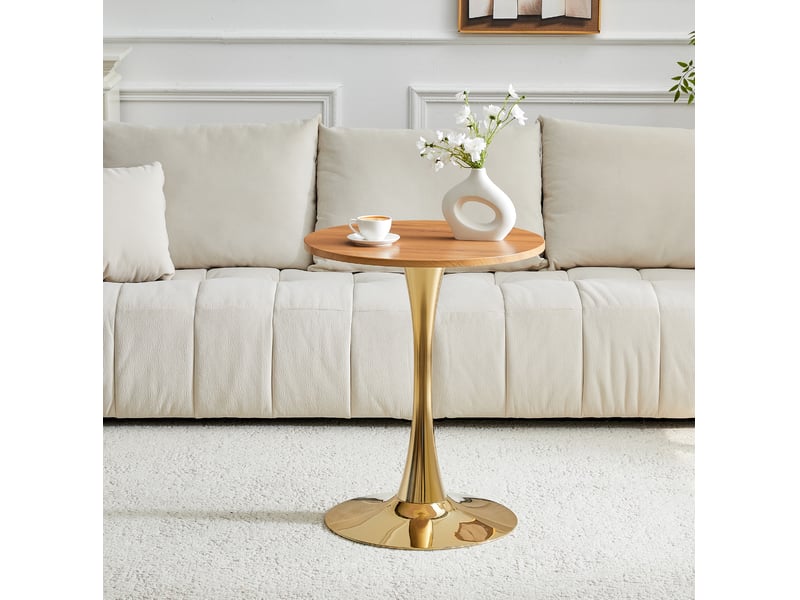  Table ronde 60 cm en mdf effet bois, pied central métal doré, hauteur 72 cm  - Conforama B