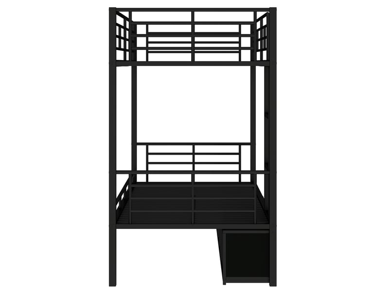Lit superposé métal noir - range-chaussures intégré + 2 petites armoires - certification en747 - 90x200cm - idéal enfantado CYQ-32073031SAA - Conforama W