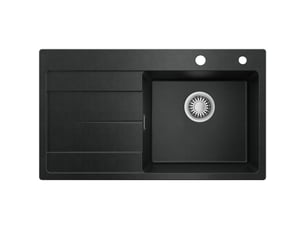 Sofetiy max évier en granit 78x45cm - évier de cuisine noir - avec égouttoir et panier égouttoir - siphon et crépine inclus