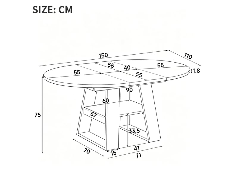  Table à manger extensible 110150x110 cm, 4 à 6 personnes, avec rangement et plateau, mdf, couleur chêne, table ronde  - Conforama C